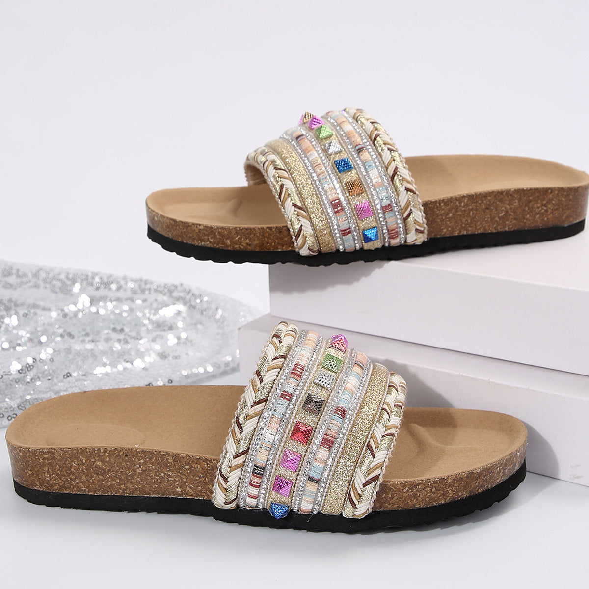 Ethnic Style Platform Slippers Rivet Plus Size Water Pine Beach Slippers