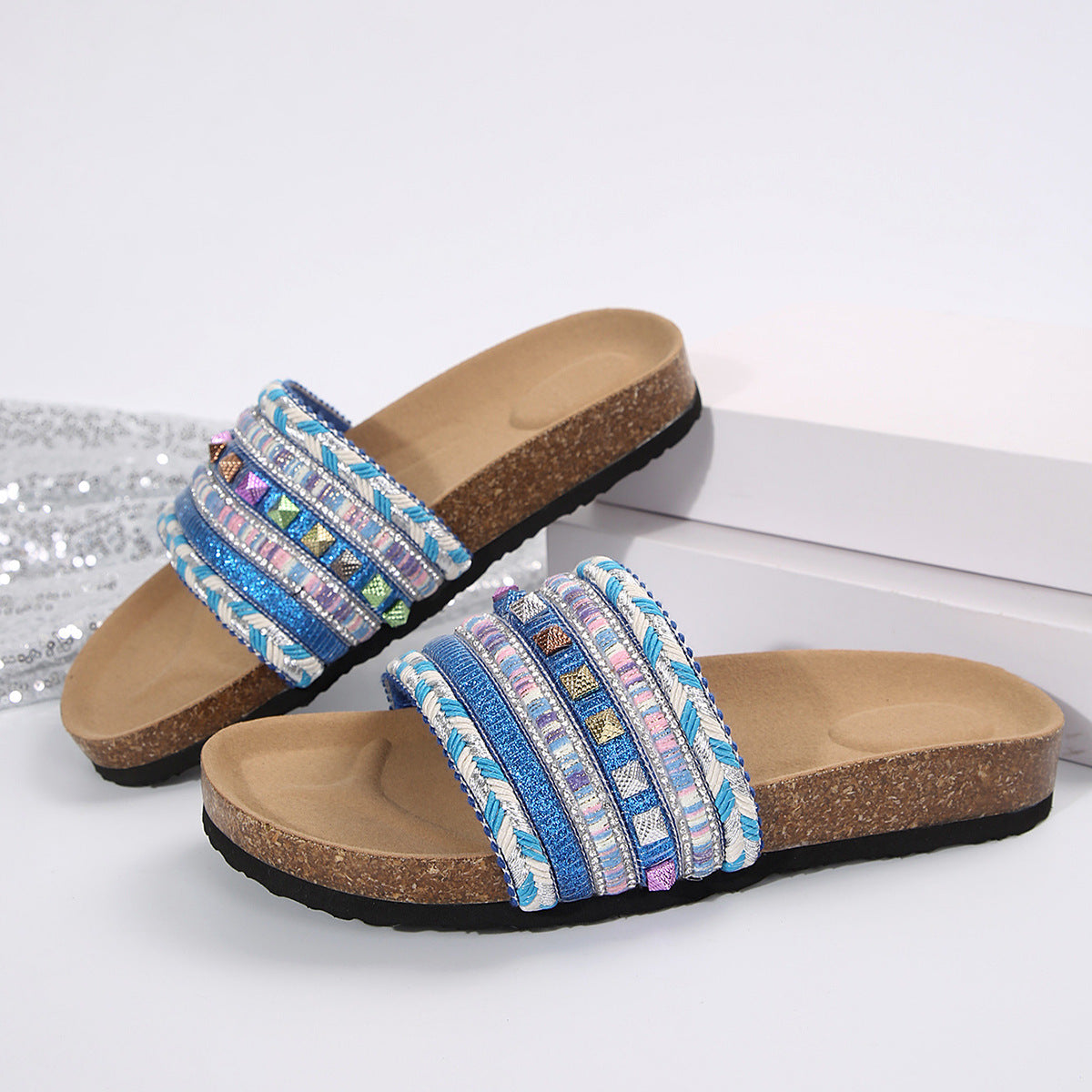 Ethnic Style Platform Slippers Rivet Plus Size Water Pine Beach Slippers